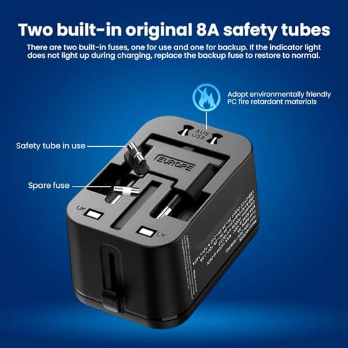 Image of rts Universal Travel Adapter, Worldwide Wall Travel Plug, 2 USB C, 2 USB A and 1 Multi AC Outlets Travel Charger, International Power Adapter, European Power Plug for EU UK USA AU, Travel Essentials