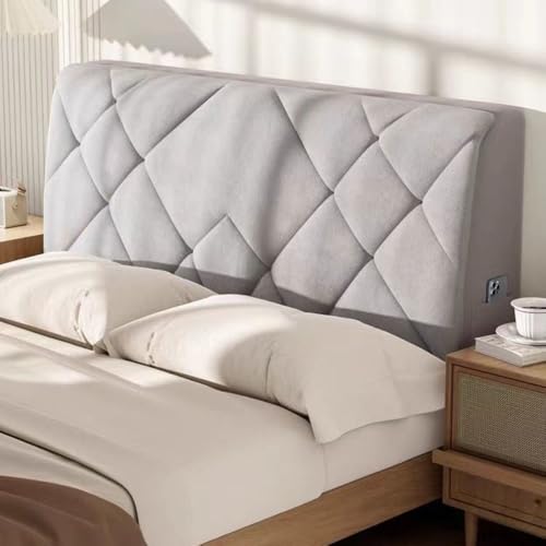 JANEMUA Funda de cabecera universal con rayas losángicas, funda de cabecera de cama suave para la piel, funda protectora a prueba de polvo elástica y lavable-Grey|||2,1 m x 0,75 m