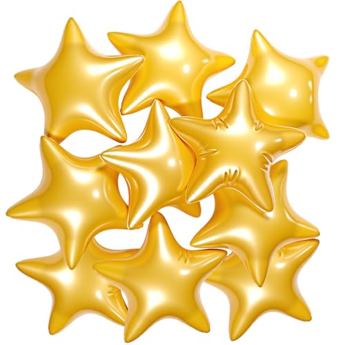 Lunmon 10 Pcs Star Beach Balls Inflatable Star Shaped Beach Ball Floating Ball for Swimming Pool Favor Water Gender Reveal Wedding Party Prom(Gold,12 Inches,Classic Style)