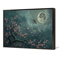 Amazon.co.jp: 絵画 満月の夜に花が咲くインテリア 絵画 美しい自然の