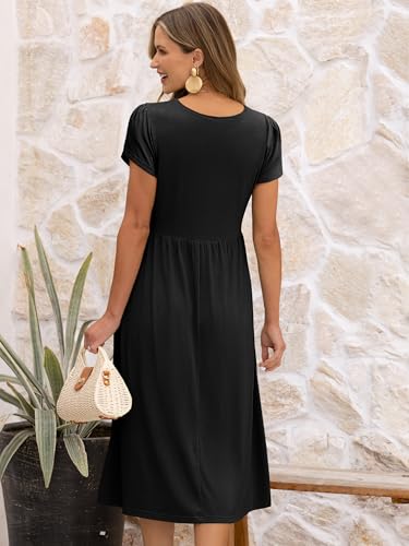 ANRABESS Women's Summer Short Sleeve A-Line Midi Dresses Casual Floral T-Shirt Dresses Flowy Beach Sundress with Pockets3