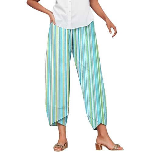 Pantalon fluide été chic en lin et coton à taille haute élastique confortable