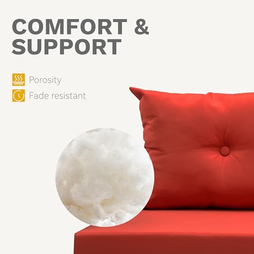 DWVO Hanging Porch Swing Chair Outdoor Wicker Rattan Patio Swing Lounge 2 Seats Cushions Capacity 530lbs for Balcony, Garden, Living Room, Brown Rattan Red Cushion