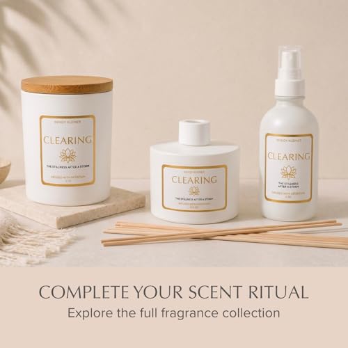 Image of Clearing Scented Reed Diffuser Phthalate-Free 6.5 oz | Calming Lavender, Jasmine & Palo Santo | Stillness After a Storm | Space-Cleansing Home Fragrance