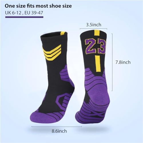 Image of PROBEROS Basketball Socks for Men, Cotton Sports Socks, Sweat-Absorbing Breathable, No.23 Special Edition, for Basket Ball, Badminton, Soccer, Running, Indoor Outdoor Training Football