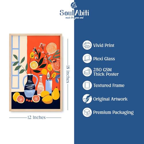 Image of SoulAbiti Sunny Still Life Botanicals set of 3 Framed Wall Print 12x18 inch Light Brown Frame Plexi-Glass Floral Art ready to hang for living room bedroom office decor