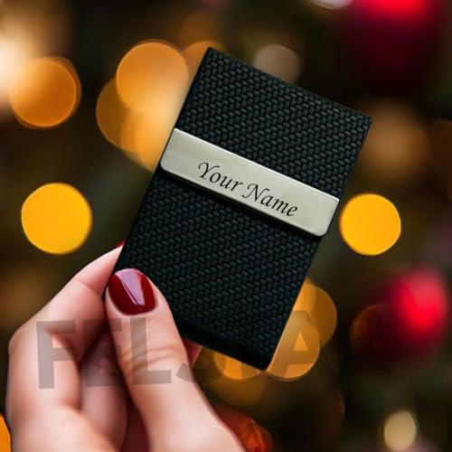 Image of Felstar Customised /Personlised Name Engraved Pu Leather & Metal Unisex RFID Blocking Business Visiting Wallet Card Holder for Men & Women /Gift Your Loved Once on Any Occasion (S Black)