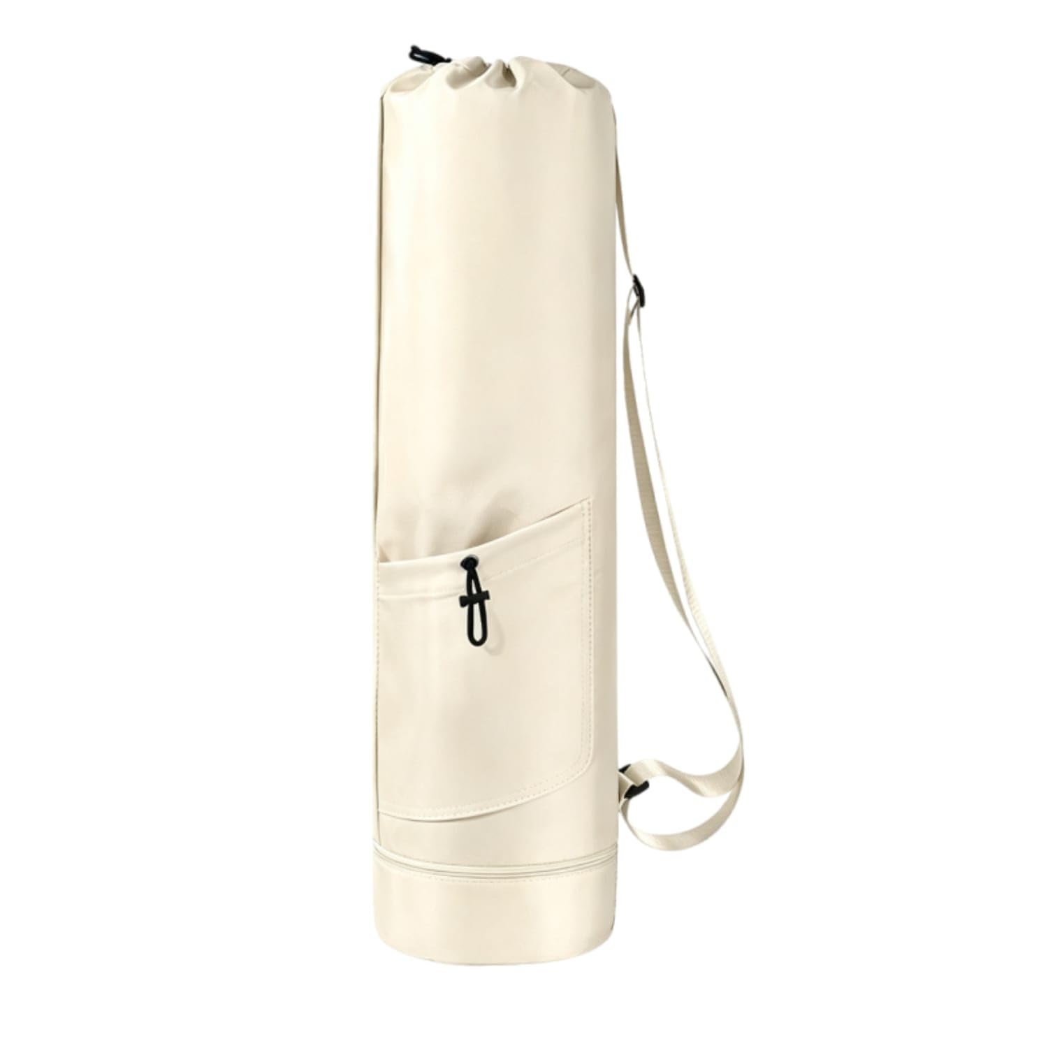 Drawstring Fitness Mat Bag with Pocket Lightweight Fitness Mat Carrier with Shoulder Strap Cylindrical Adjustable for Yogis, Commuters, Gym, Park, Beige-image-36