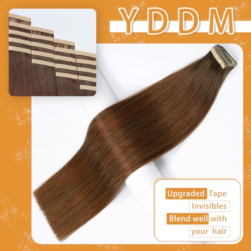 Image of YDDM Tape in Hair Extensions, 20pcs 24 Inch Chocolate Brown Mixed Dark Auburn Straight 100% Remy Human Hair Seamless Tape in Hair Extensions Human Hair(4 /4 /33#, 24 Inch)