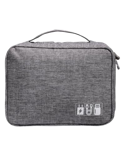 OrgaWise Sac Électronique Multifonctionnel Sac Câble Portable Étanche pour Tablette, Disque Dur Externe, Chargeur, Câbles, Objets, Adaptateurs, Cartes Mémoire, Câbles USB (3 Couche, Gris)