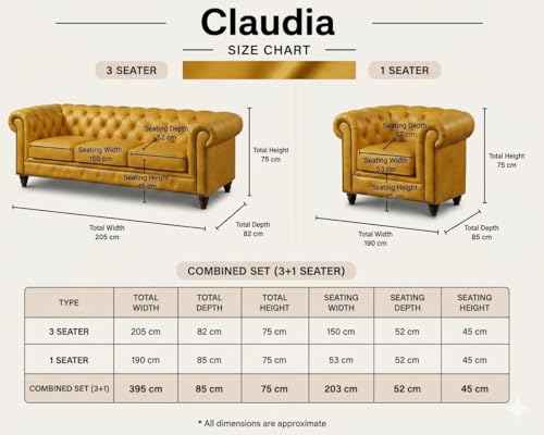 Image of Modern Classic Design Leatherette Luxury Chester Sofa Set with Button Tufted, Sofa for Living Room Home, Office and Lobby (Yellow, 3+1=4 Seater Sofa)