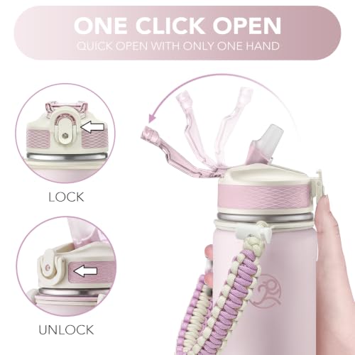 Image of GOSWAG 24oz Insulated Stainless Steel Travel Water Bottle, 2 Lids | with straw and no straw, Paracord handle, Double-wall vacuum keeps drinks cold or hot, Leakproof tumbler