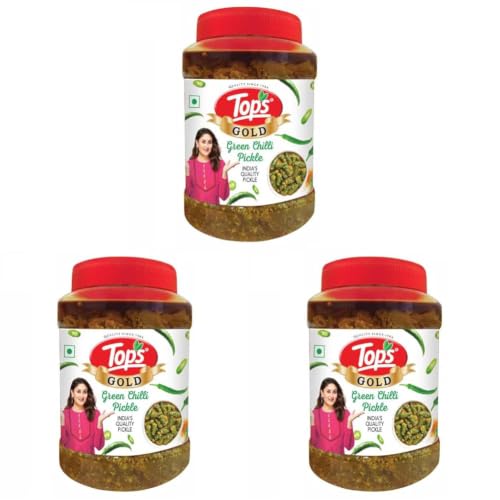 Image of TOPS Pickle Green Chilli -900 gm | Prepared with the goodness of Mustard Oil (Pack of 3)