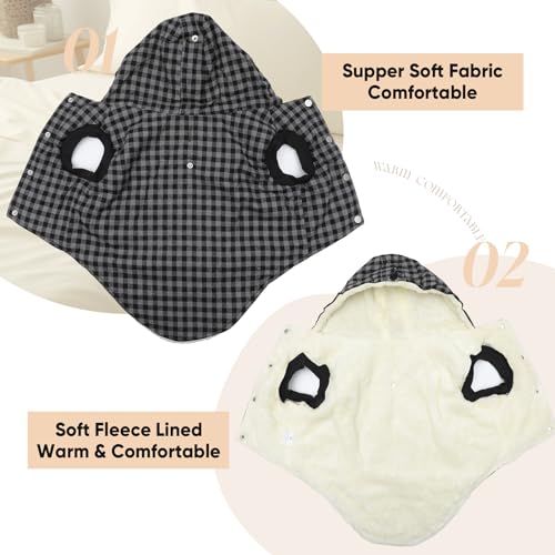 Vecomfy Fleece Lining Dog Hoodie for Small Dogs Extra Warm Plaid Sweater with Drawstring Hooded Coats in Winter Puppy Jacket,Black S - Thumbnail 2