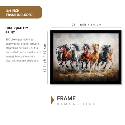 Image of HOTHOUSE Seven Running Vastu Lucky Horse Painting | 7 Horses Vastu Frame Wall Art Painting for Living Room Bedroom Office Home Decor Wall Decor Size (19X25 inch)