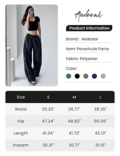 Aedceal Women's Parachute Pants Baggy Y2K Elastic Waist Wide Leg Track Pants Trousers(Black-M) #TOP5