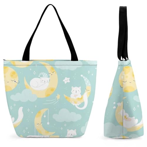 Sac de shopping chat blanc lune pour femme grand fourre-tout