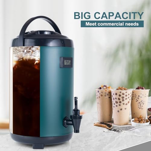 Hot Beverage Dispenser, Stainless Steel Insulated Beverage Dispenser Cold and Hot Drink dispenser with Thermometer– 12 Liters Water Dispenser with Spigot