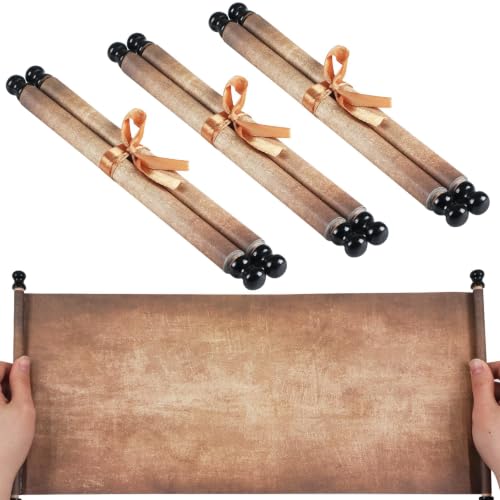 3Pcs Blank Scroll Paper with Wood Rods 7x15-3/4Inch Blank Old Paper Scrolls to Write on Long Vintage Wedding Joke Watercolor Parchment for Christmas Renaissance Writing Small Wedding Vows Invitation