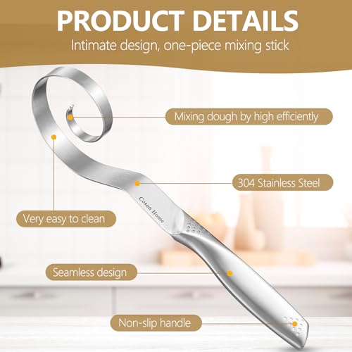 Image of Seamless Loop Danish Dough Whisk Hook Stainless Steel for Sourdough Bread | Hand Mixing Tool for Sourdough Bread Baking, Integrated Design, No Flour Residue Inside The Whisk After Used