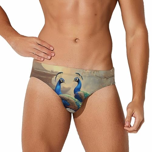 Peacocks Palace Men's Swim Brief Sexy Bikini Swimwear Swimsuit Trunks Bathing Suits