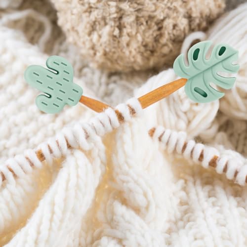 16pcs Knitting Needle Stoppers, Cute Cactus & Monstera Leaf Style Stitch Needle End Caps Silicone Needle Tip Hugger Knitting Point Protectors Accessories for Sewing Quilting Crocheting Craft - Thumbnail 4