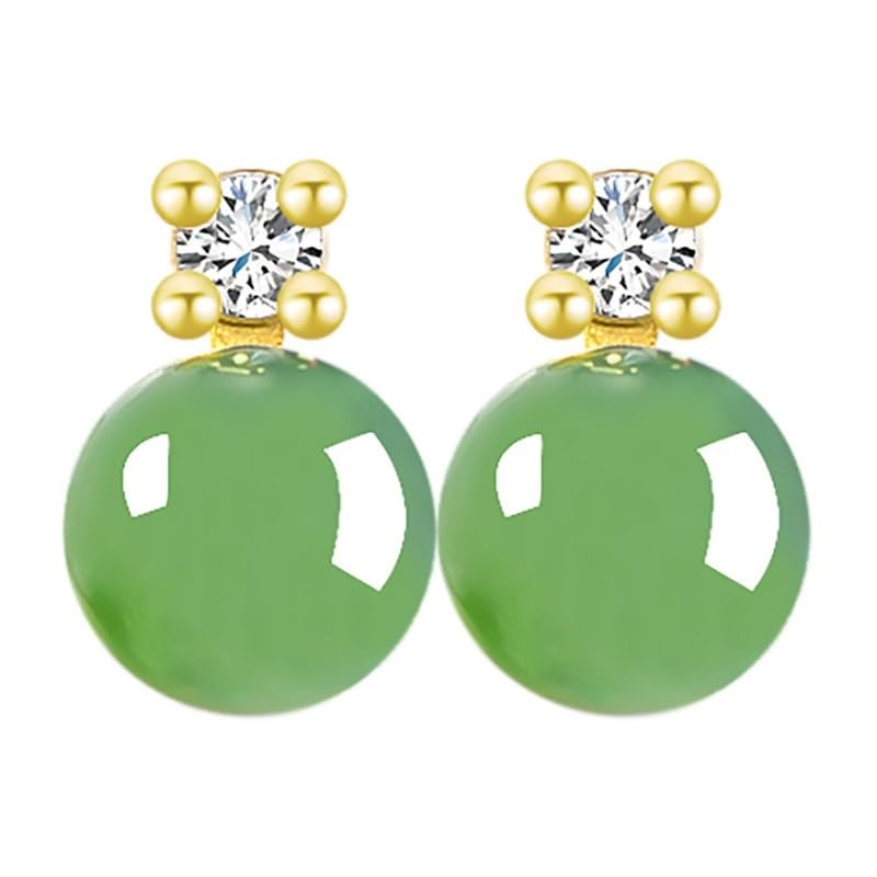 Boucles d'oreilles en jade vert et argent 925 plaqué or pour femme