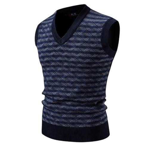 Men's Striped Sweater Vest, Warm V-Neck Knit Pullover, Retro Sleeveless Vest