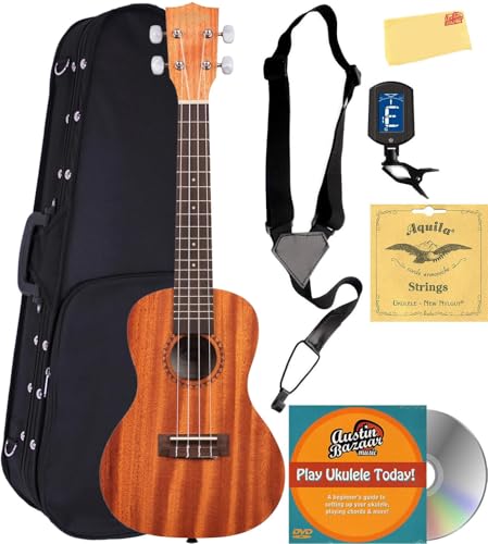 Kala KA-15C Satin Mahogany Concert Ukulele Bundle with Hard Case, Tuner, Strap, Strings, Austin Bazaar Instructional DVD, and Polishing Cloth