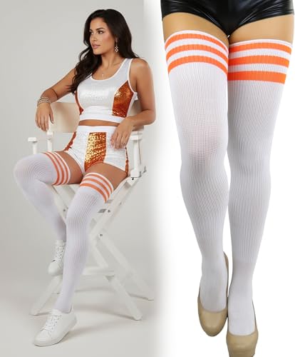 Image of ToBeInStyle Women's Heavyweight Knit Thigh High Long Socks w /Contrast 3 Stripe Top Band