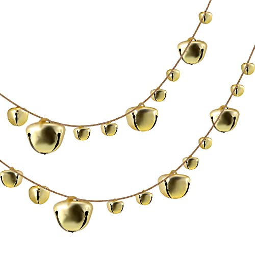 Yinder Garland Jingle Bell for Christmas Decorations Vintage Hanging Bell Garland on String for Christmas Tree Home Office Wall Door Decorations(Gold,2 Pcs)