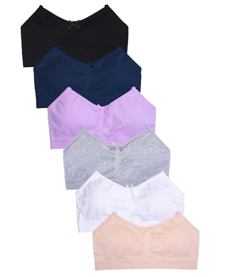 I&S Girl's Seamless Cami Crop Top Training Bras Adjustable Straps with Removable Padding - Value Pack 6 Bras