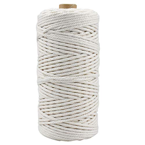 HQdeal Macrame Cuerda, 3mm x 100m Cordón Hilo de Algodón Natural Colgante de Pared de Macramé, Bricolaje Artesanía Colgante de Pared Colgador de Planta Tejido Cordón Tejer Decoración Envolver, Beige Cover