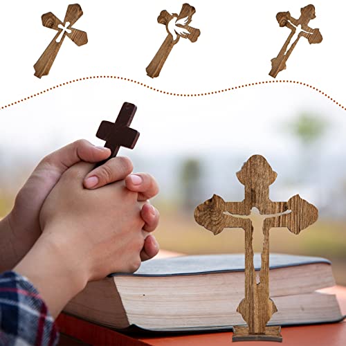 Cruz de madera para primera comunión con base como recuerdo de bautizo 3