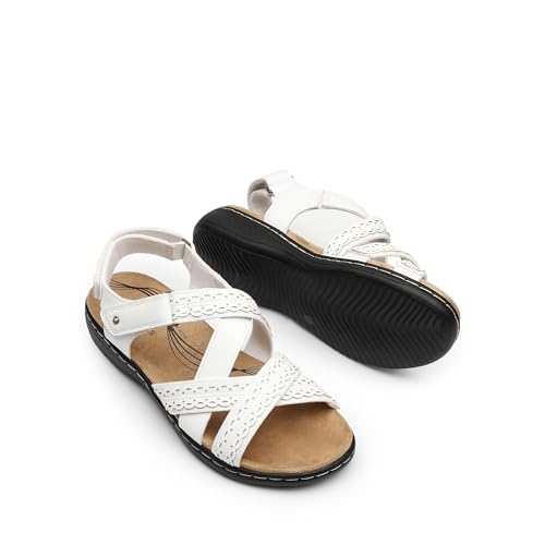 DREAM PAIRS DREAM PAIRS Women's Arch Support Sandals Comfortable Open Toe Dress Flats Walking Sandals For Summer,Size 8,White,DWUMFS2516