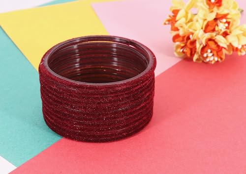 Image of NMII Glass Velvet Bangles Set For Women and Girls | Plain Glass Bangles | Velvet Chudi | Simple Bangles For Women | Stylish Glass Bangles- Set of 24