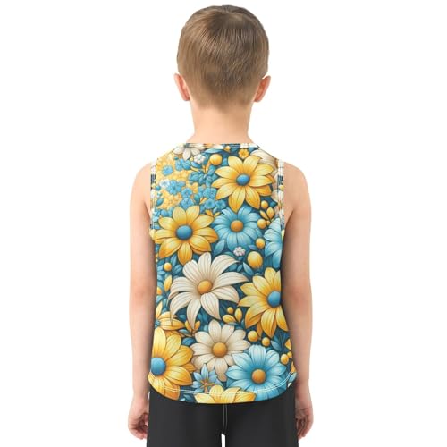 susiyo Blue White Yellow Color Flowers Boys Sleeveless Tank Top Girls Athletic T Shirt3
