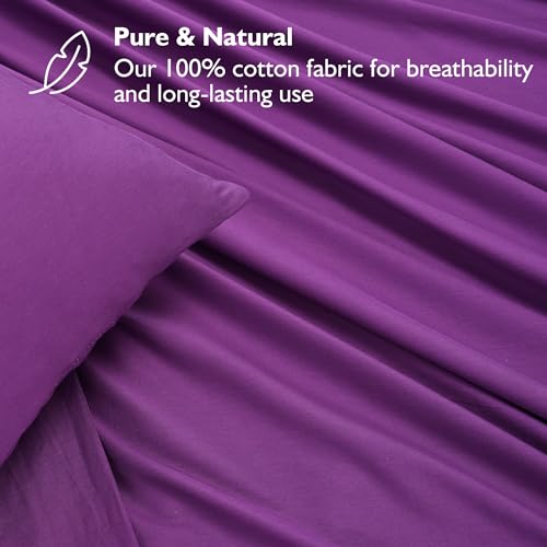 Parure de lit en coton doux violet pour lit simple, drap à poche profonde - 3