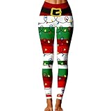 Generisch Leggings de mujer con estampado navideño, ideales para deportes y yoga, verde, S