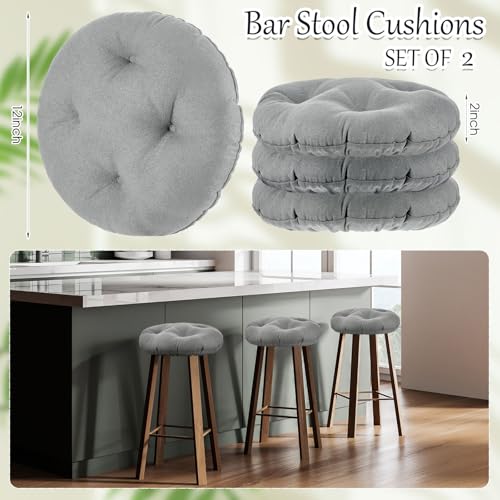 Image of 2 Pieces Bar Stool Cover Non Slip Padded Cushion, 12 Inch, Light Gray