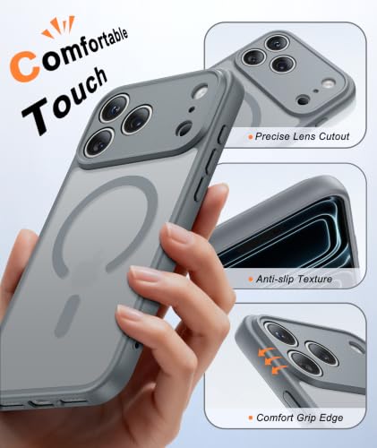 Image of FNTCASE for iPhone 17 Pro-Max Case: Translucent Gray Slim Cases Compatible with MagSafe, Full Camera Protection & Tempered Glass Protector, 14FT Military Grade Drop Tested, Matte Skin-Friendly Cover