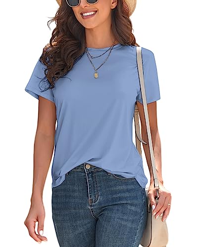 Image of KevaMolly Basic T Shirts for Women UPF 50+ Short Sleeve Casual Summer Tops Trendy Solid Loose Fit Crew Neck Tees Tshirt