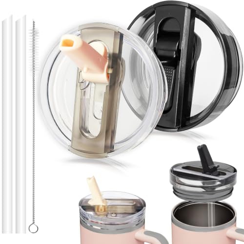 DealKits 2 Stück Kompatibel mit Stanley Cup Deckel Auslaufsicher Ersatzdeckel mit 2x Trinkhalmen und 1x Strohhalm Bürste BPA-frei Wiederverwendbarer Kompatibel Mit Stanley Quencher H2.0 40oz Cup