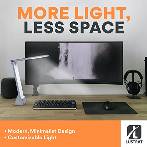 Lustrat Led Desk Lamp - Minimalistic Office Desk Lamp - Rechargeable Lamp With Bed, Study, And Work Desk Light Modes - Portable Table Desk Lamp For Back To School And Work From Home Set-Up - Silver #TOP1