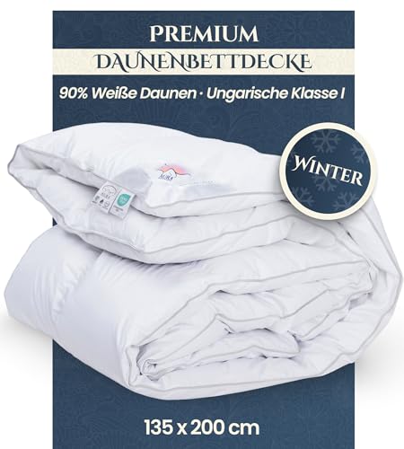 Aura® Luxus Daunendecke 135x200 cm extra warm | Premium 90% weiße Daunen ungarische Klasse I | Oeko-TEX® Standard 100 | Allergikergeeignet Winter Bettdecke