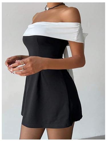 Image of SOLY HUX Women's Bow Off the Shoulder A Line Wedding Guest Mini Dress