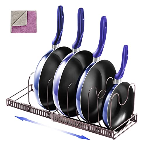 Masthome Expandable Pot and Pan Organizer, Adjustable Pot Rack Pans Holder with 7 Dividers, Kitchen Cabinet Storage Organizer for Cookware, Bakeware