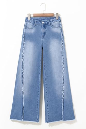 Women's Beau Blue Vintage Stitching Raw Hem Flared Jeans3