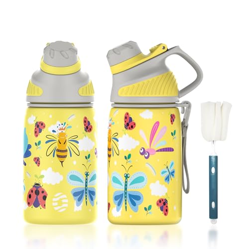 Fjbottle Botella Agua Niños con Tapa Magnética 400ML - Botella de Agua Acero Inoxidable - Sin Fugas/Sin BPA Botella Termica