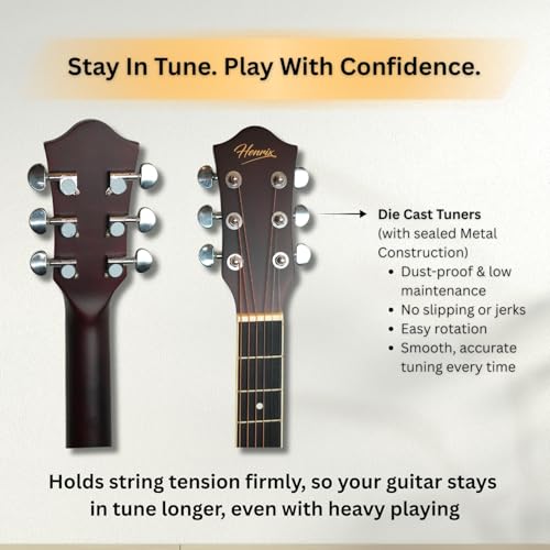 Image of Henrix PRO 40C 40-Inch Wood Cutaway Acoustic Guitar With Dual Action Truss Rod, Gigbag, Picks, String Set, Strap, Cloth & Ebook - Natural